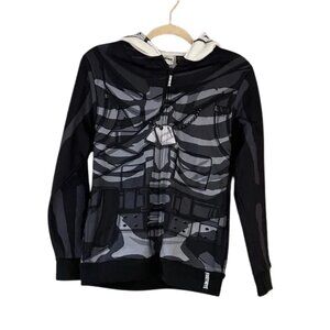 Fortnite Kids Skull Trooper Cosplay Zip Hoodie – Black Graphic Gaming Sweatshirt
